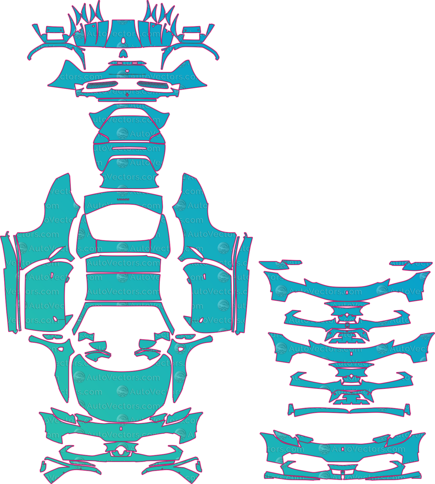 Ferrari 296 GTS F171 (From 2022) Convertible Pre-Cut PPF Pattern Templates – pre-cut PPF pattern templates, digital download vector files (CDR, AI, PDF, DXF, SVG)