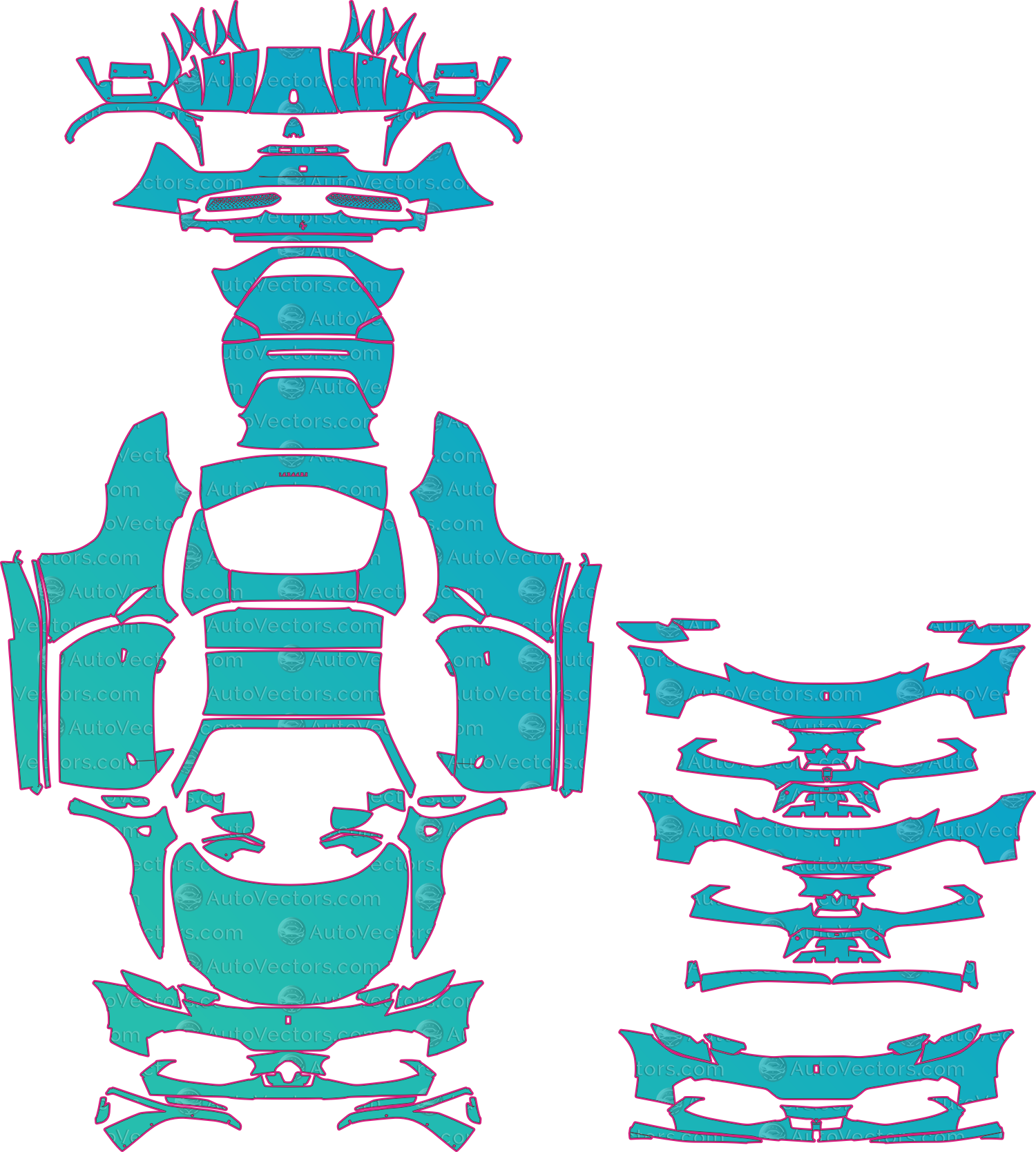 Ferrari 296 GTS F171 (From 2022) Convertible Pre-Cut PPF Pattern Templates – pre-cut PPF pattern templates, digital download vector files (CDR, AI, PDF, DXF, SVG)