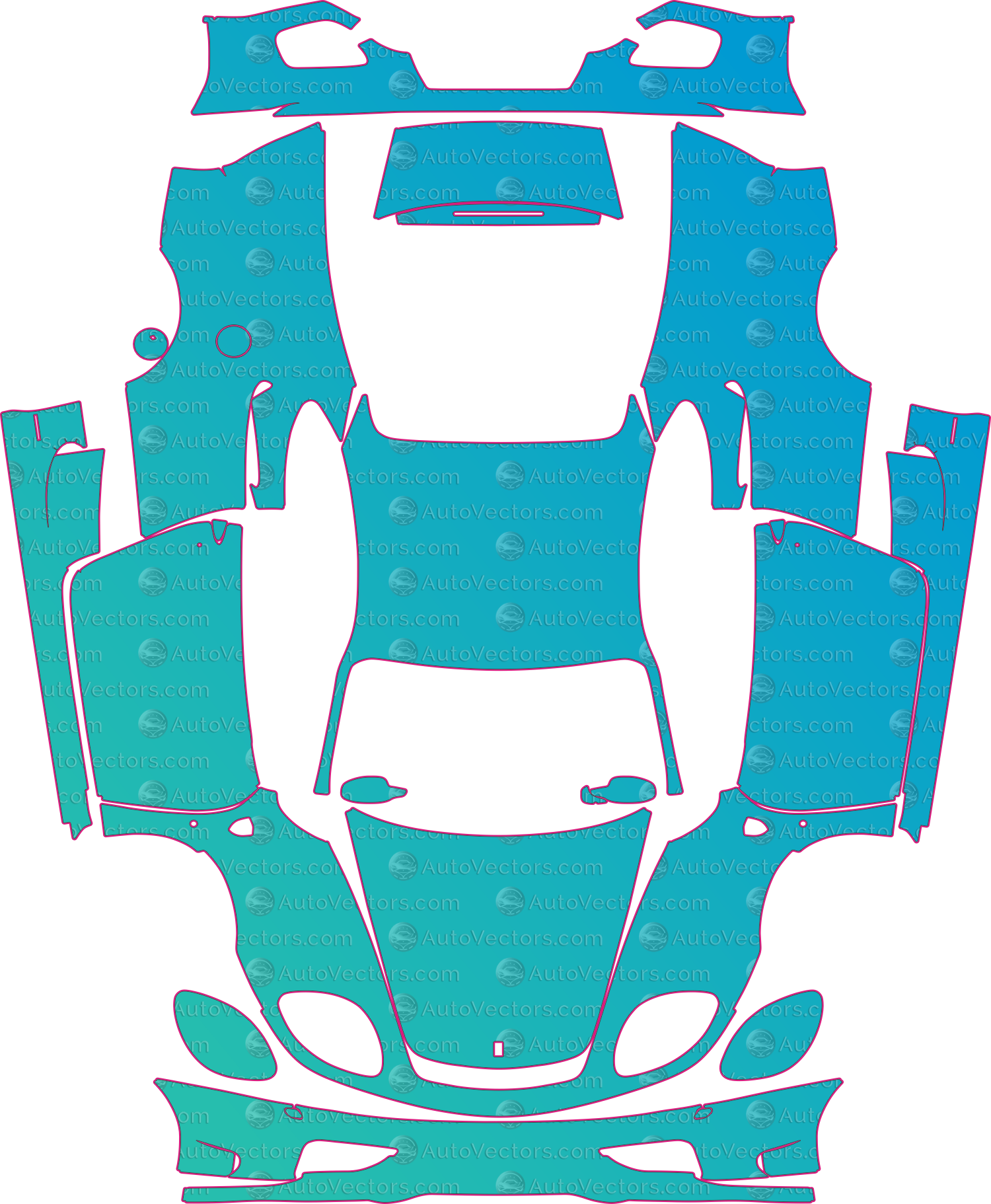 Ferrari 360 Challenge Stradale F131 (From 2004) Coupe Pre-Cut PPF Pattern Templates – pre-cut PPF pattern templates, digital download vector files (CDR, AI, PDF, DXF, SVG)