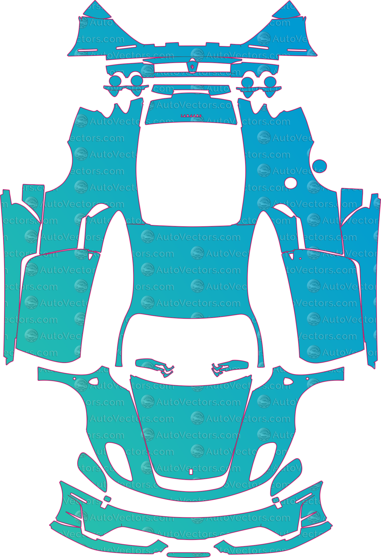 Ferrari 430 Scuderia F131 (From 2007) Coupe Pre-Cut PPF Pattern Templates – pre-cut PPF pattern templates, digital download vector files (CDR, AI, PDF, DXF, SVG)