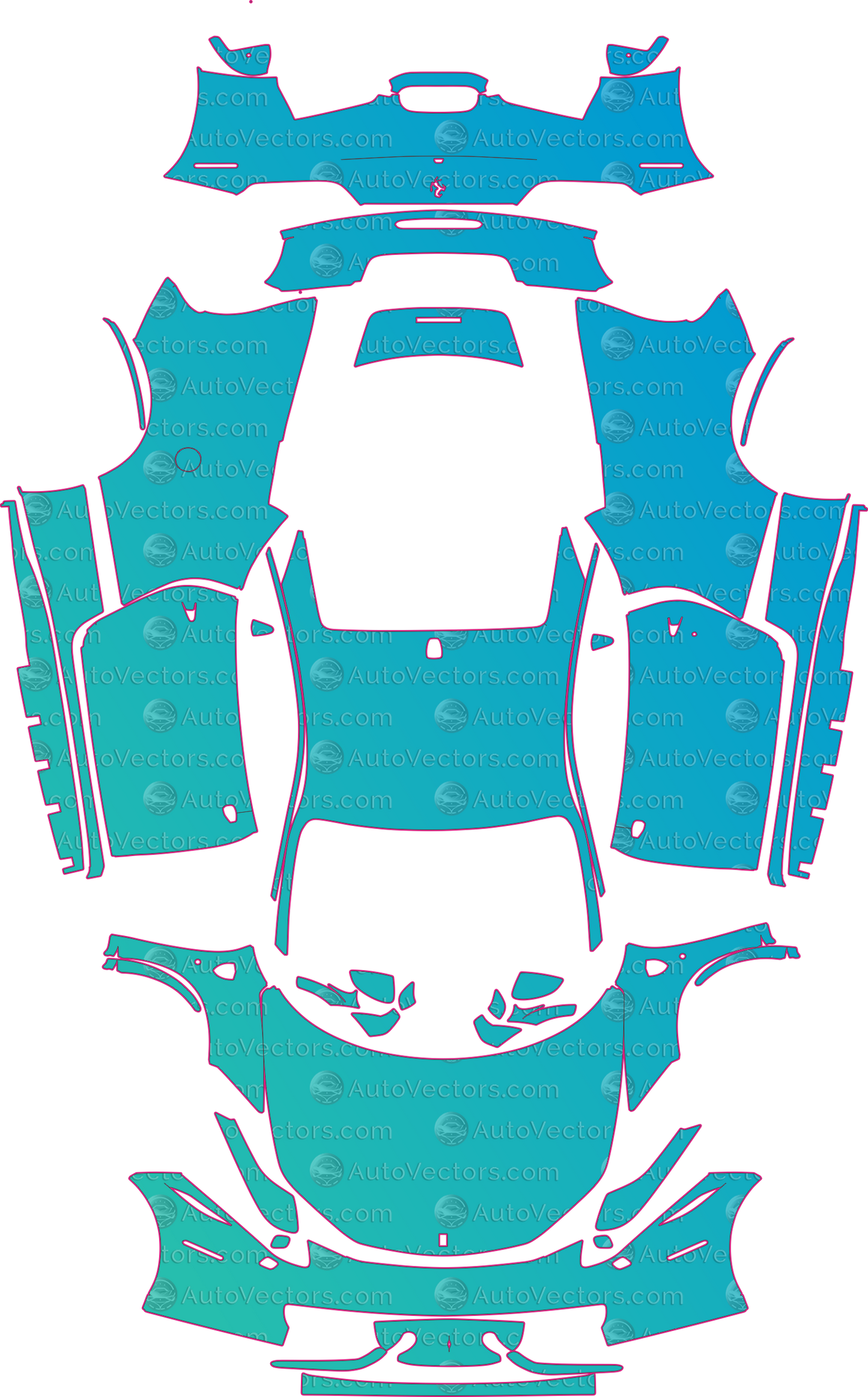 Ferrari 458 Italia F142 (From 2010) Coupe Pre-Cut PPF Pattern Templates – pre-cut PPF pattern templates, digital download vector files (CDR, AI, PDF, DXF, SVG)