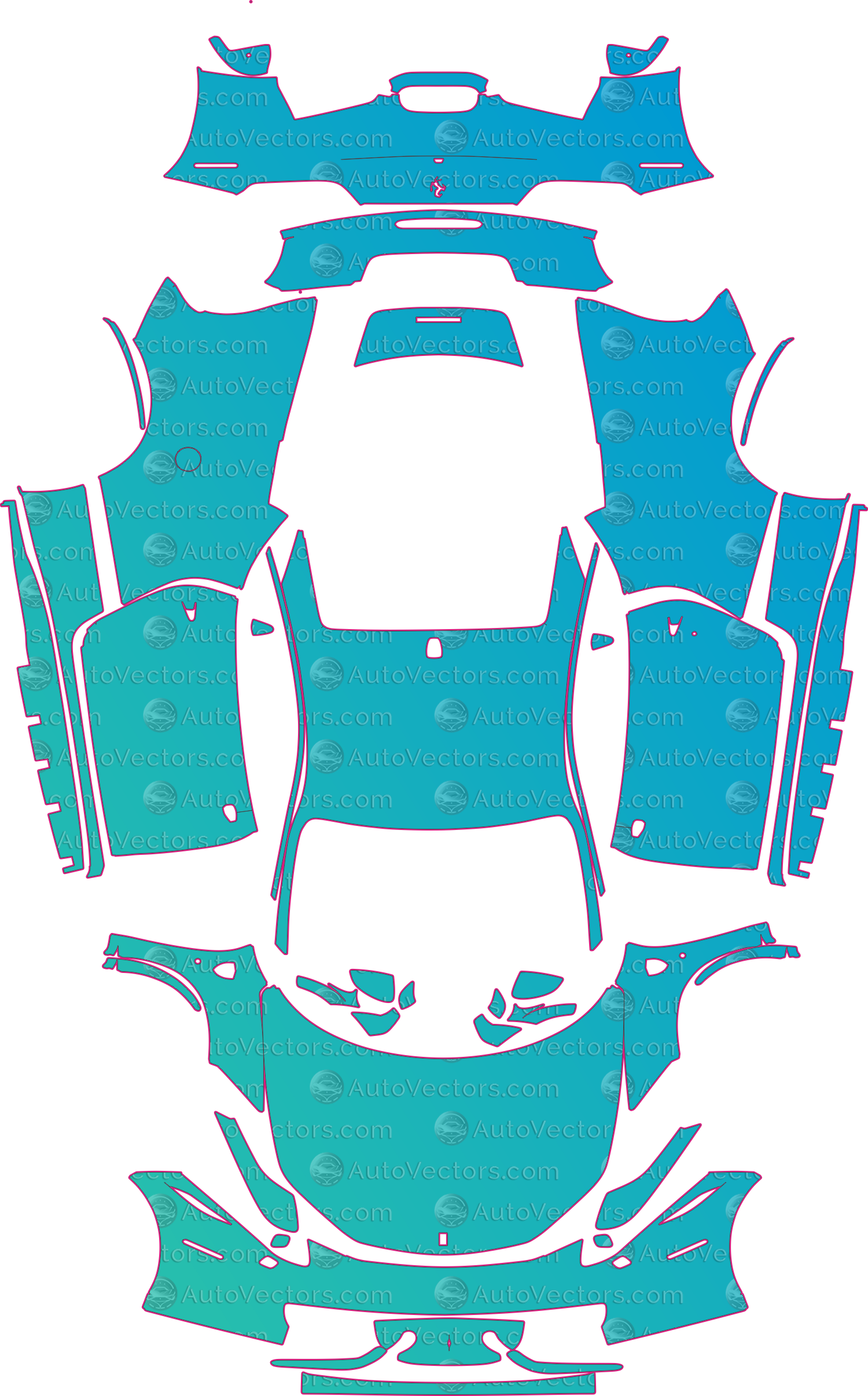 Ferrari 458 Italia F142 (From 2010) Coupe Pre-Cut PPF Pattern Templates – pre-cut PPF pattern templates, digital download vector files (CDR, AI, PDF, DXF, SVG)