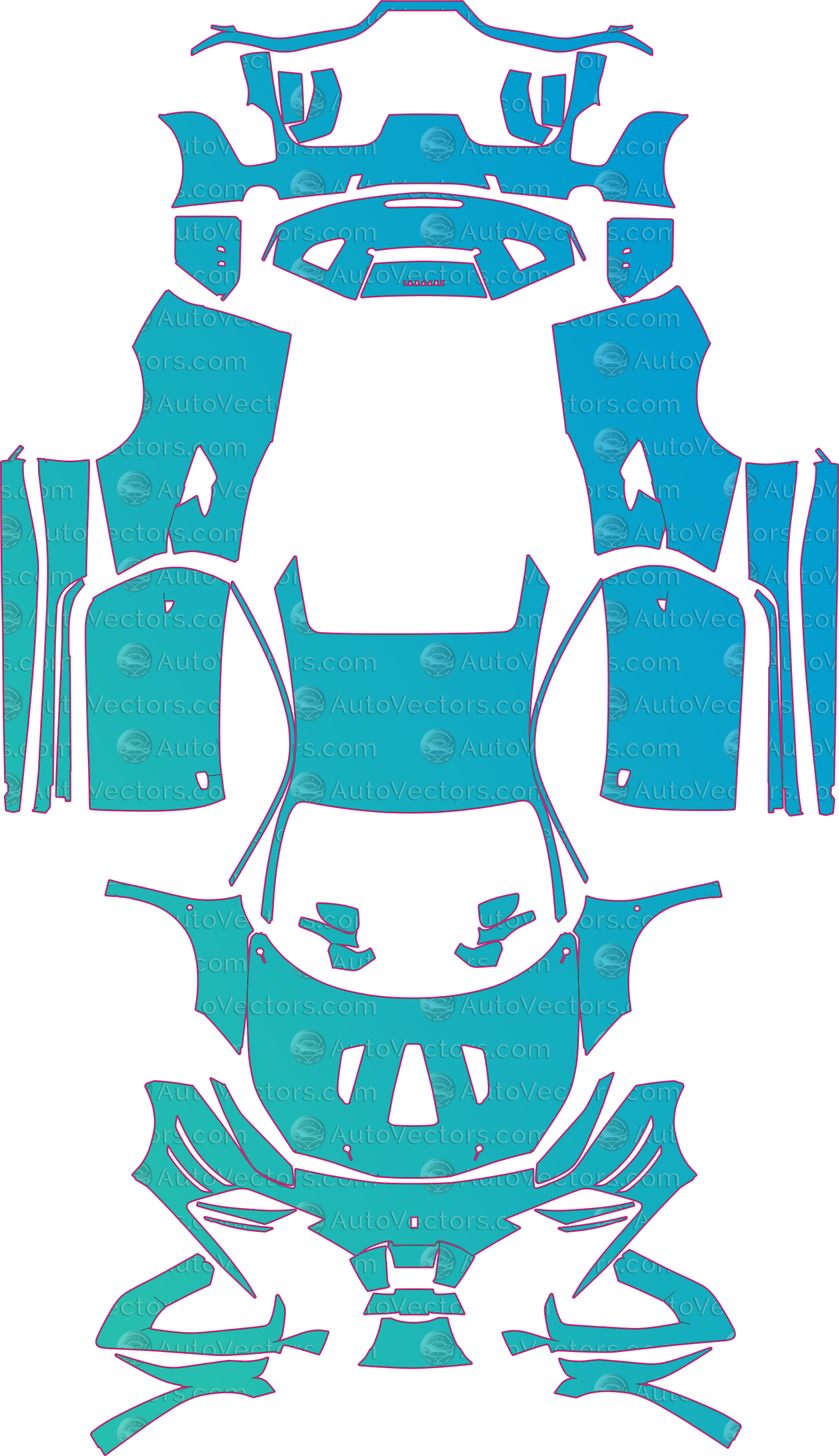 Ferrari 488 F142M Challenge Evo (From 2020) Coupe Pre-Cut PPF Pattern Templates – pre-cut PPF pattern templates, digital download vector files (CDR, AI, PDF, DXF, SVG)