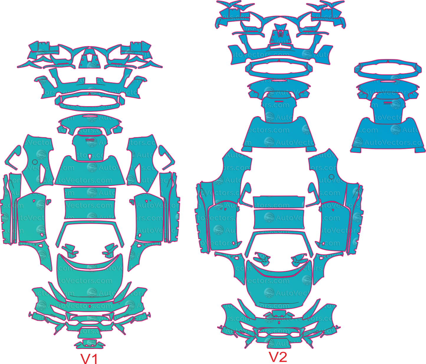 Ferrari 488 Pista Spider F142M (From 2019) Convertible Pre-Cut PPF Pattern Templates – pre-cut PPF pattern templates, digital download vector files (CDR, AI, PDF, DXF, SVG)