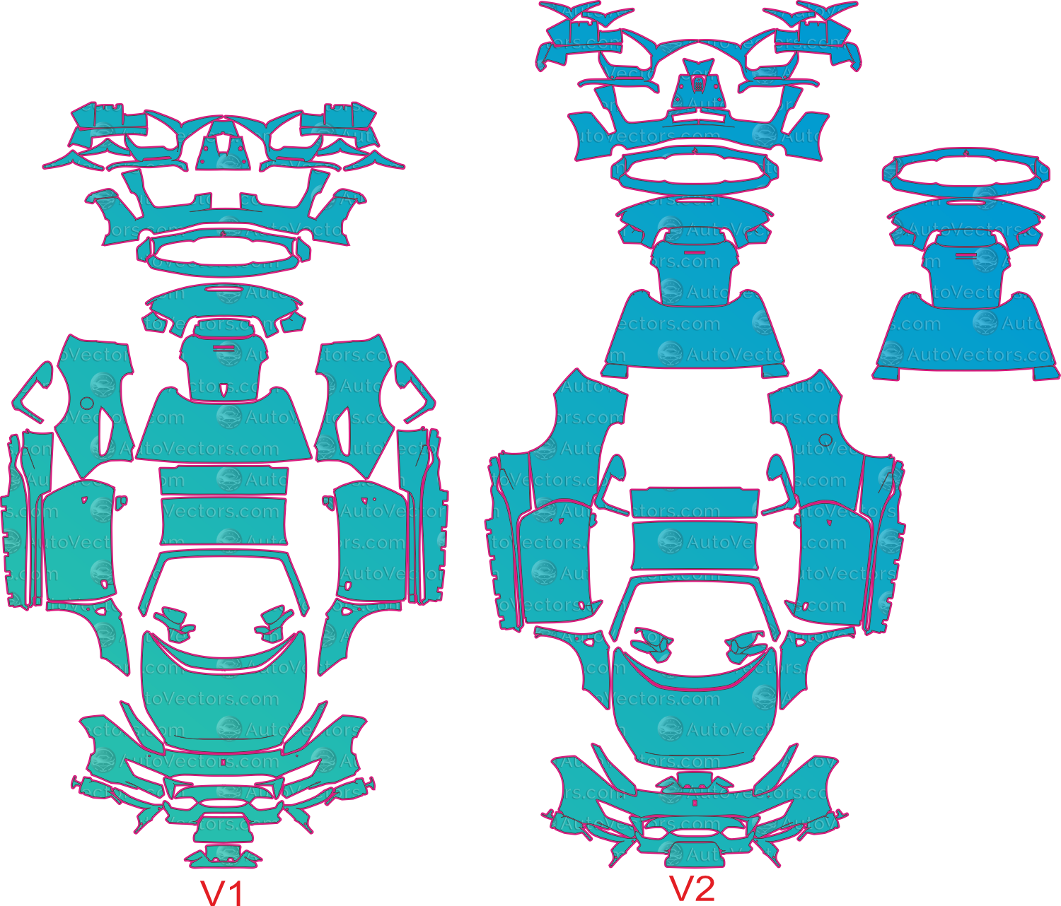 Ferrari 488 Pista Spider F142M (From 2019) Convertible Pre-Cut PPF Pattern Templates – pre-cut PPF pattern templates, digital download vector files (CDR, AI, PDF, DXF, SVG)