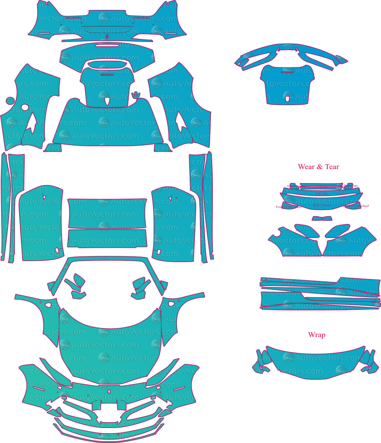 Ferrari 488 Spider (From 2015) Convertible Pre-Cut PPF Pattern Templates – pre-cut PPF pattern templates, digital download vector files (CDR, AI, PDF, DXF, SVG)