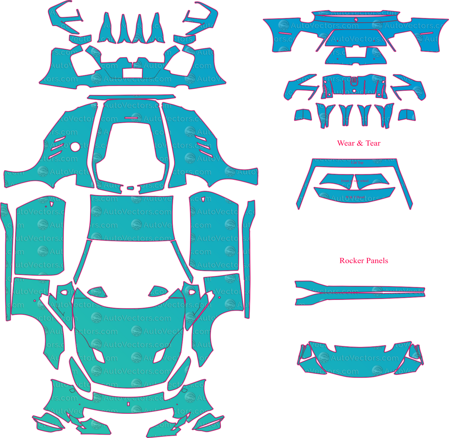 Ferrari F12tdf F152 (From 2015) Coupe Pre-Cut PPF Pattern Templates – pre-cut PPF pattern templates, digital download vector files (CDR, AI, PDF, DXF, SVG)