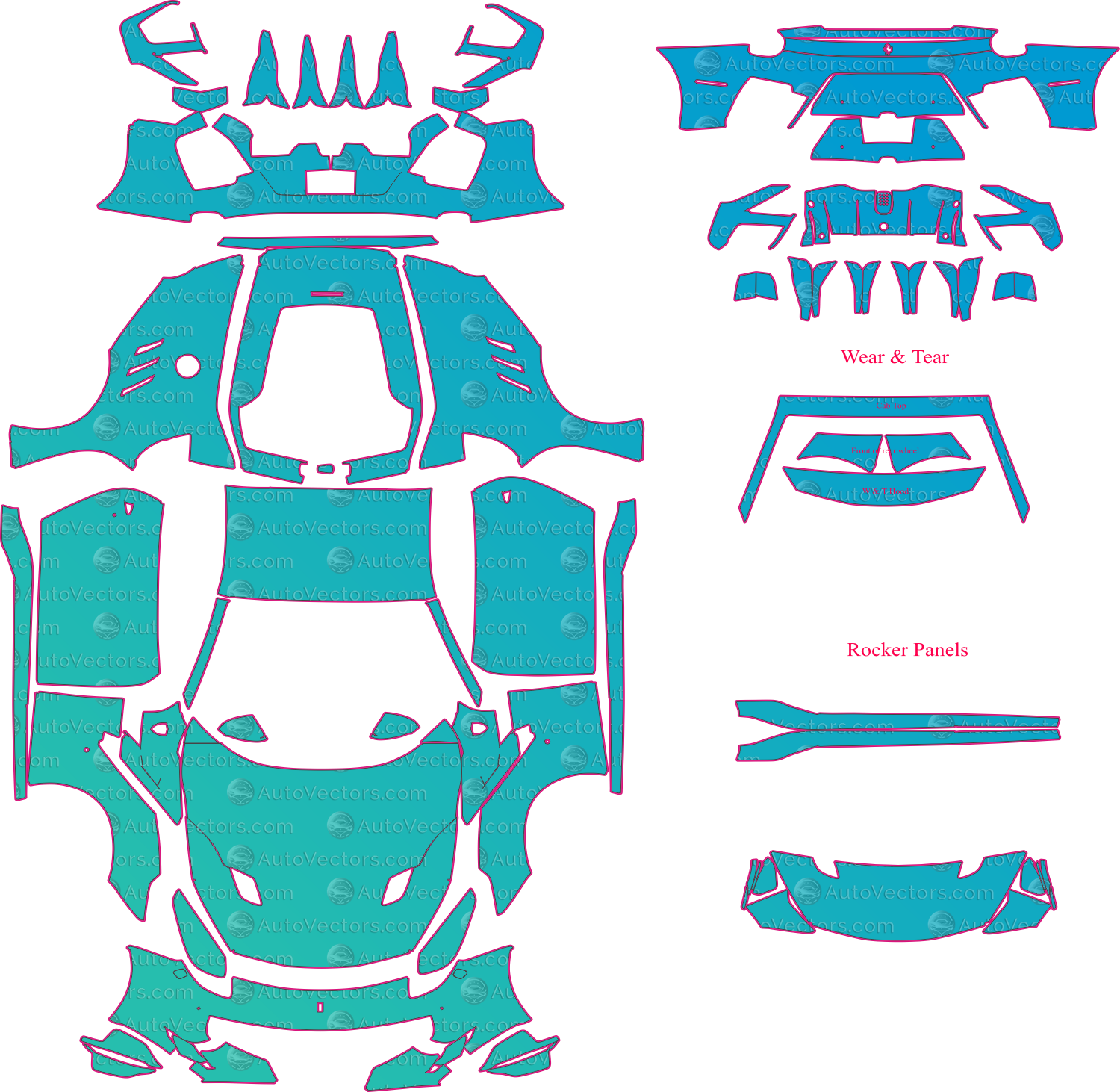 Ferrari F12tdf F152 (From 2015) Coupe Pre-Cut PPF Pattern Templates – pre-cut PPF pattern templates, digital download vector files (CDR, AI, PDF, DXF, SVG)