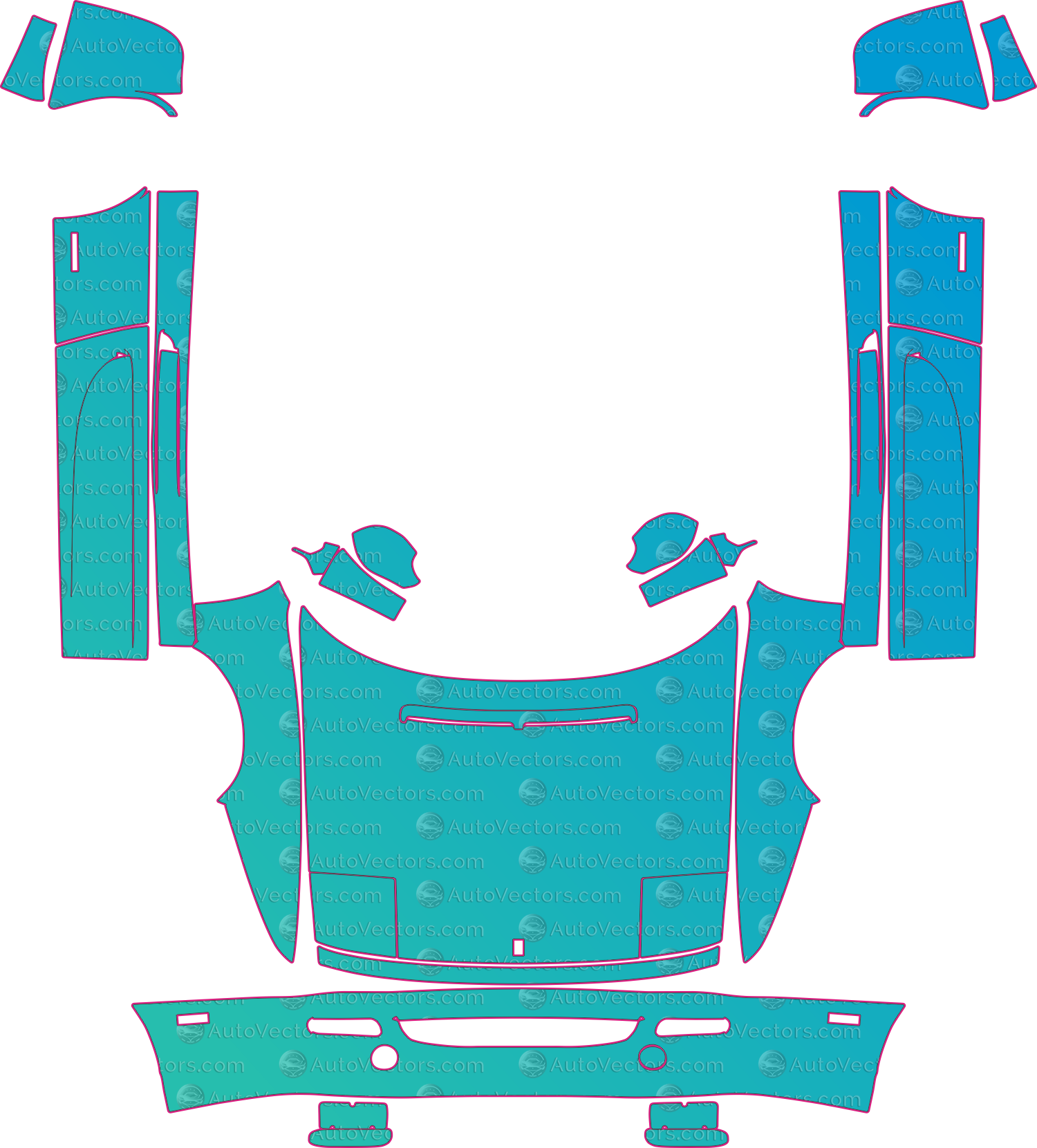 Ferrari F355 F129 (From 1995) Coupe Pre-Cut PPF Pattern Templates – pre-cut PPF pattern templates, digital download vector files (CDR, AI, PDF, DXF, SVG)