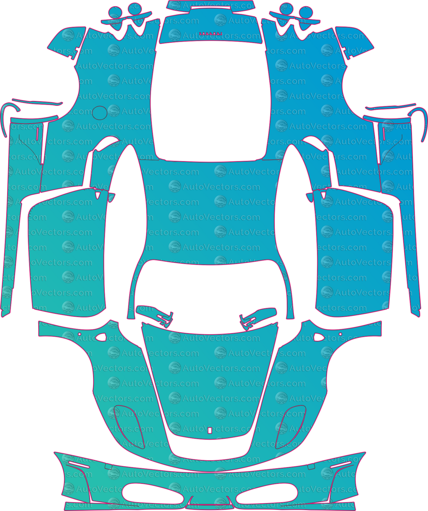 Ferrari F430 F131 (From 2005) Coupe Pre-Cut PPF Pattern Templates – pre-cut PPF pattern templates, digital download vector files (CDR, AI, PDF, DXF, SVG)