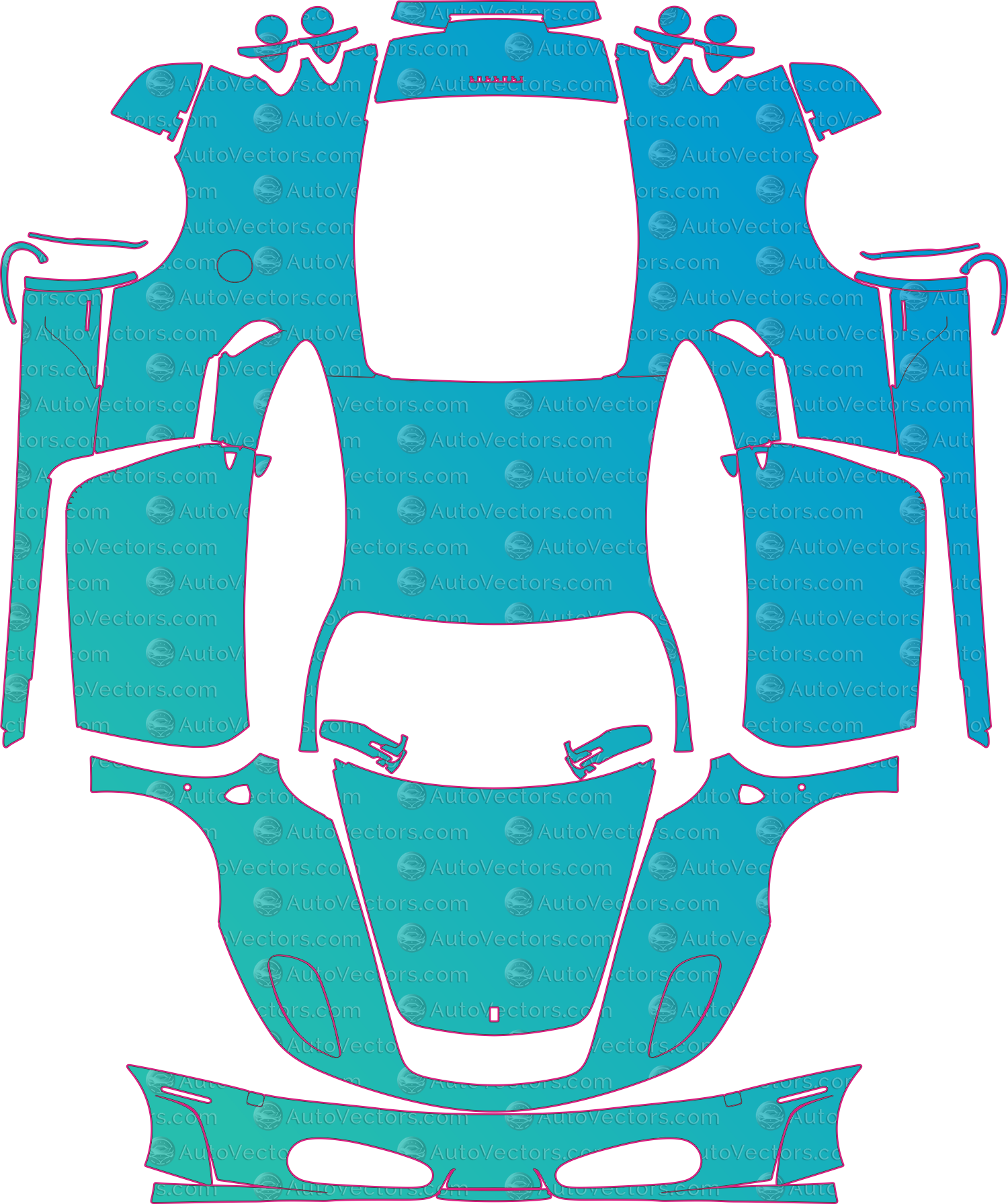 Ferrari F430 F131 (From 2005) Coupe Pre-Cut PPF Pattern Templates – pre-cut PPF pattern templates, digital download vector files (CDR, AI, PDF, DXF, SVG)