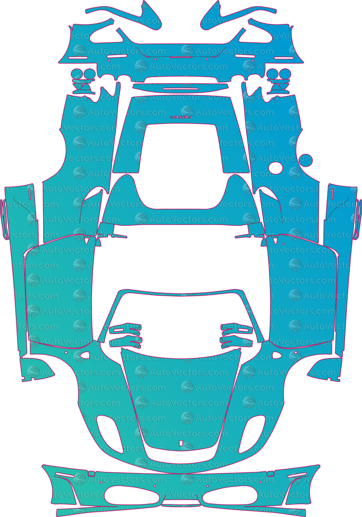 Ferrari F430 Spider F131 (From 2005) Convertible Pre-Cut PPF Pattern Templates – pre-cut PPF pattern templates, digital download vector files (CDR, AI, PDF, DXF, SVG)