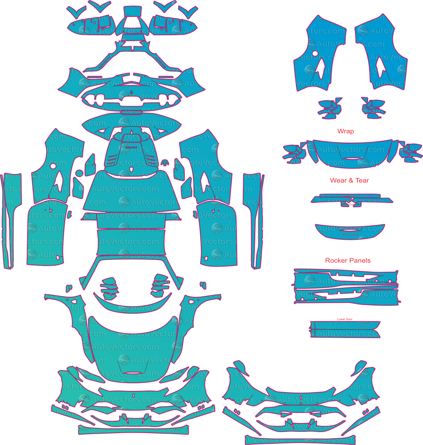 Ferrari F8 Spider F142MFL (From 2020) Convertible Pre-Cut PPF Pattern Templates – pre-cut PPF pattern templates, digital download vector files (CDR, AI, PDF, DXF, SVG)