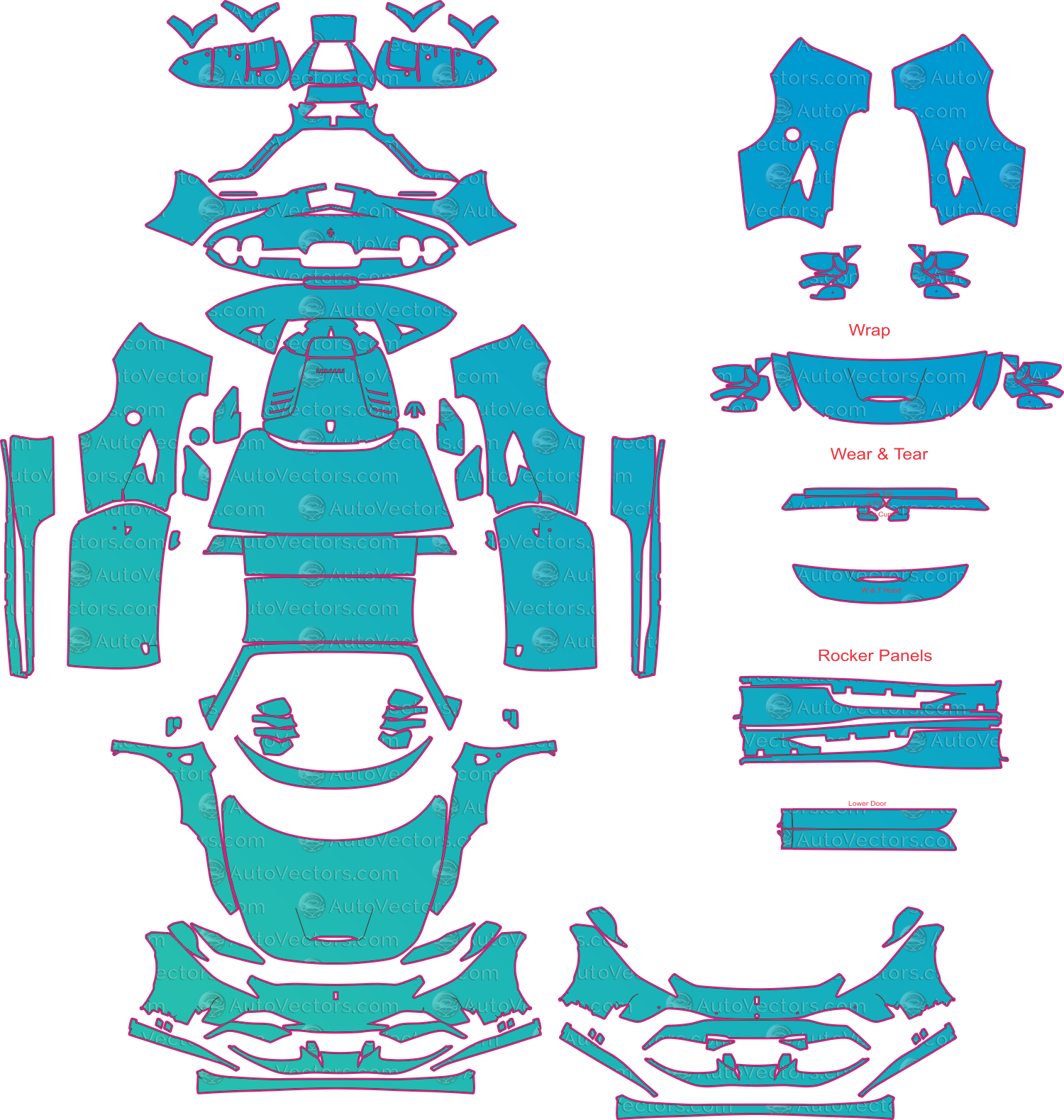 Ferrari F8 Spider F142MFL (From 2020) Convertible Pre-Cut PPF Pattern Templates – pre-cut PPF pattern templates, digital download vector files (CDR, AI, PDF, DXF, SVG)