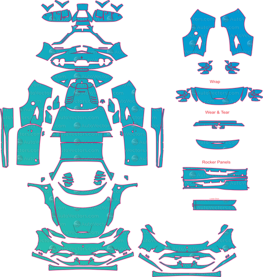 Ferrari F8 Spider F142MFL (From 2020) Convertible Pre-Cut PPF Pattern Templates – pre-cut PPF pattern templates, digital download vector files (CDR, AI, PDF, DXF, SVG)