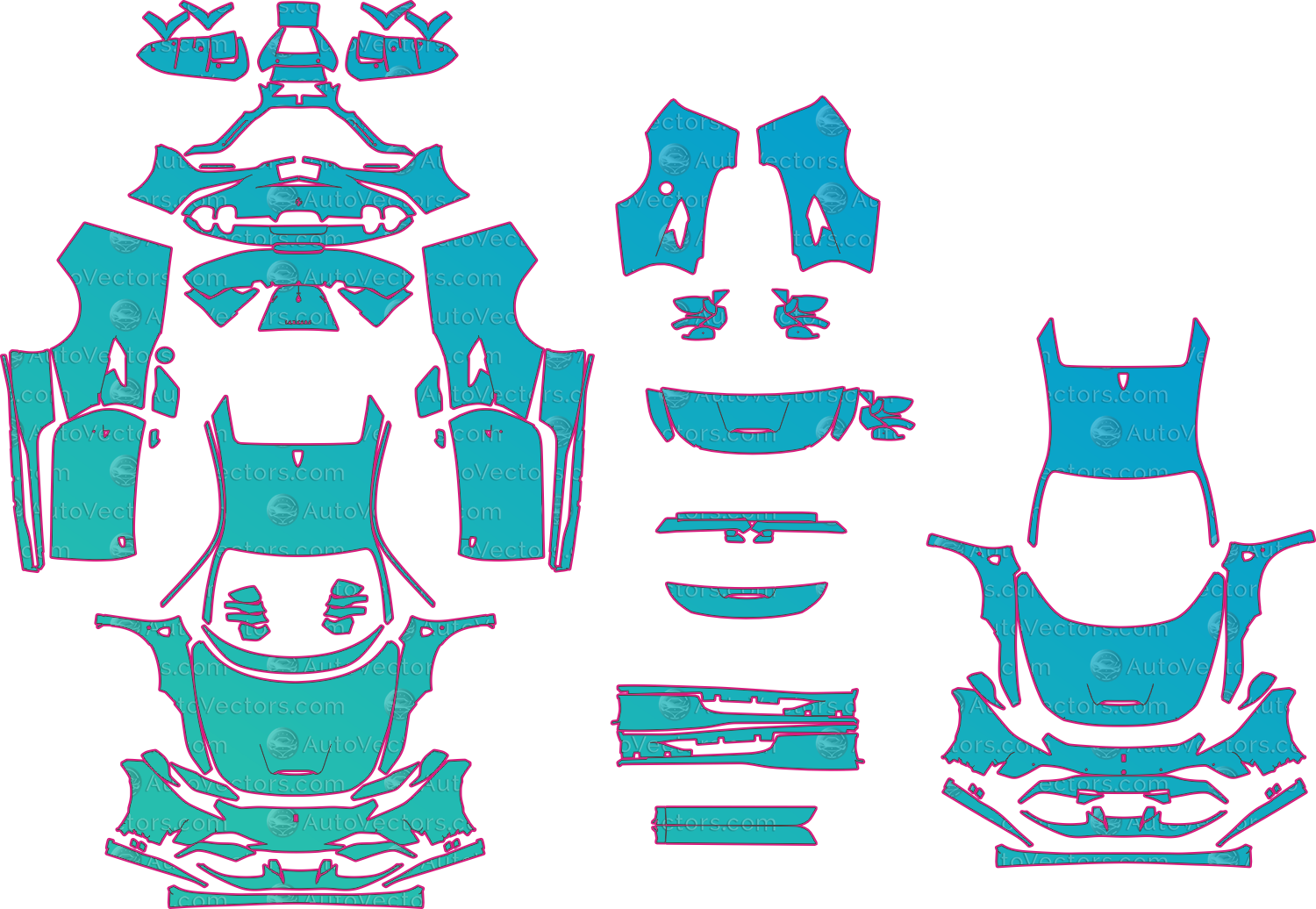 Ferrari F8 Tributo F142MFL (From 2020) Coupe Pre-Cut PPF Pattern Templates – pre-cut PPF pattern templates, digital download vector files (CDR, AI, PDF, DXF, SVG)