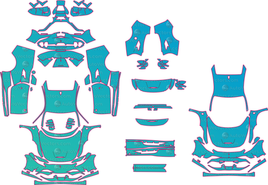 Ferrari F8 Tributo F142MFL (From 2020) Coupe Pre-Cut PPF Pattern Templates – pre-cut PPF pattern templates, digital download vector files (CDR, AI, PDF, DXF, SVG)