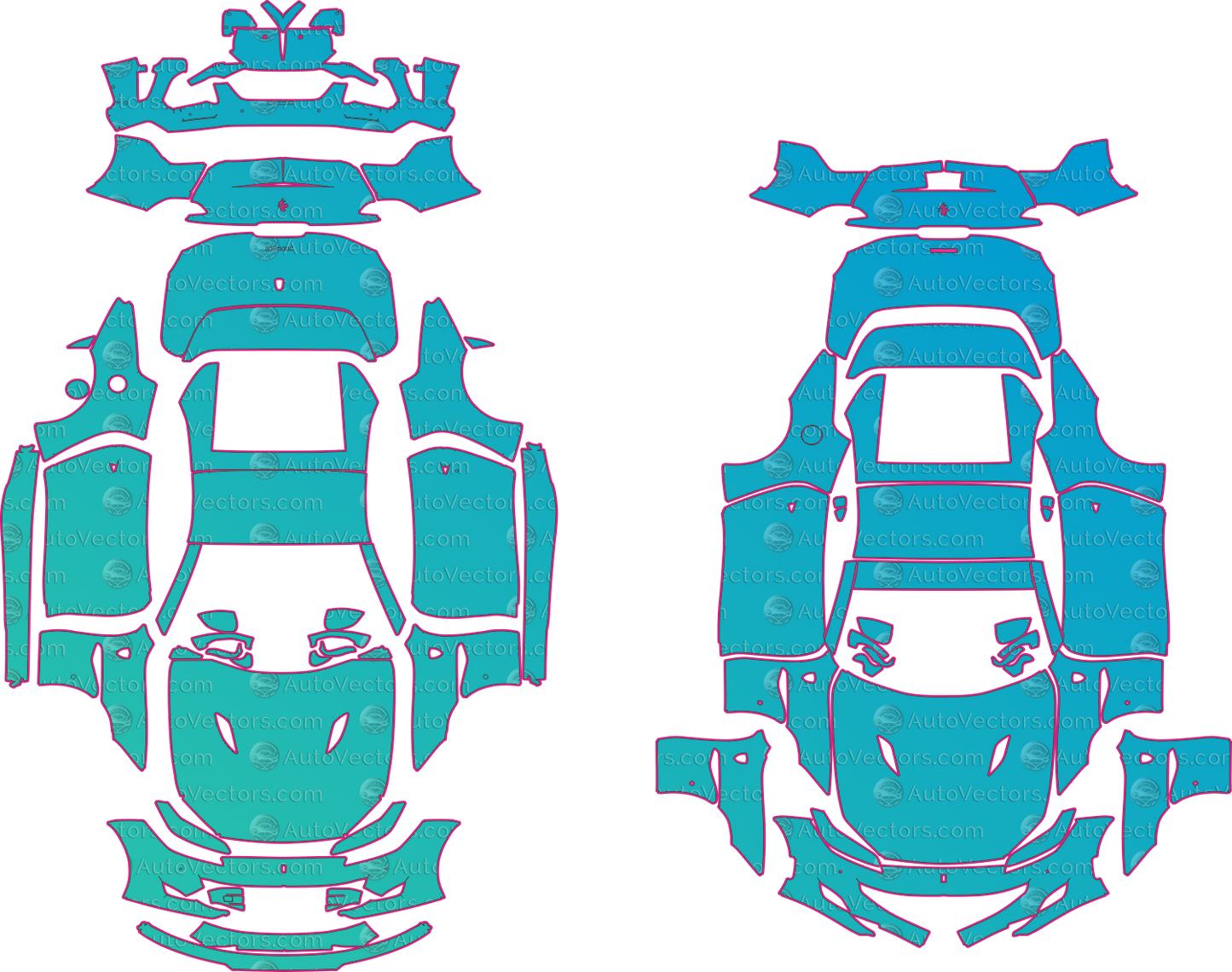 Ferrari Portofino F164 (From 2018) Convertible Pre-Cut PPF Pattern Templates – pre-cut PPF pattern templates, digital download vector files (CDR, AI, PDF, DXF, SVG)