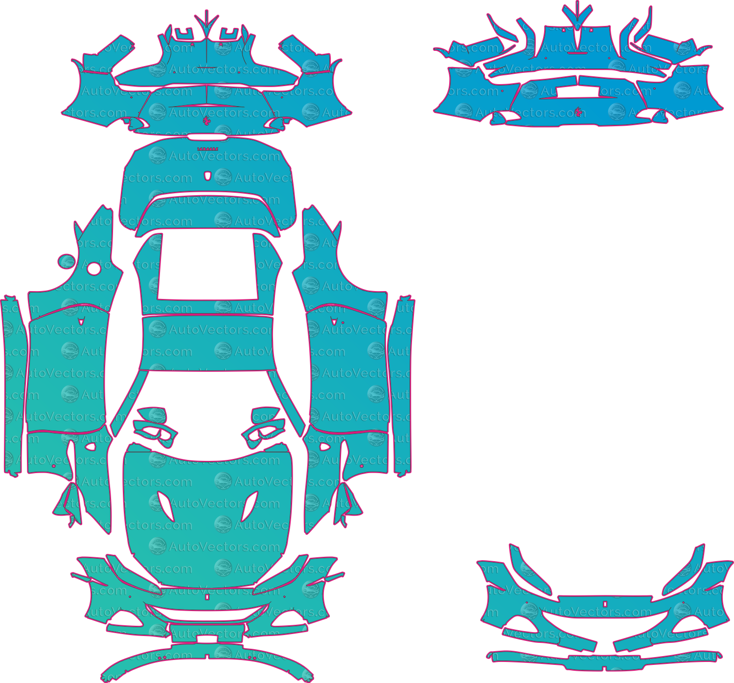 Ferrari Portofino M F164 (From 2021) Convertible Pre-Cut PPF Pattern Templates – pre-cut PPF pattern templates, digital download vector files (CDR, AI, PDF, DXF, SVG)