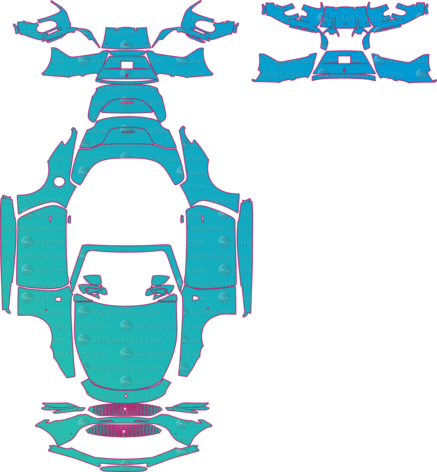 Ferrari Roma Spider F169 (From 2023) Convertible Pre-Cut PPF Pattern Templates – pre-cut PPF pattern templates, digital download vector files (CDR, AI, PDF, DXF, SVG)