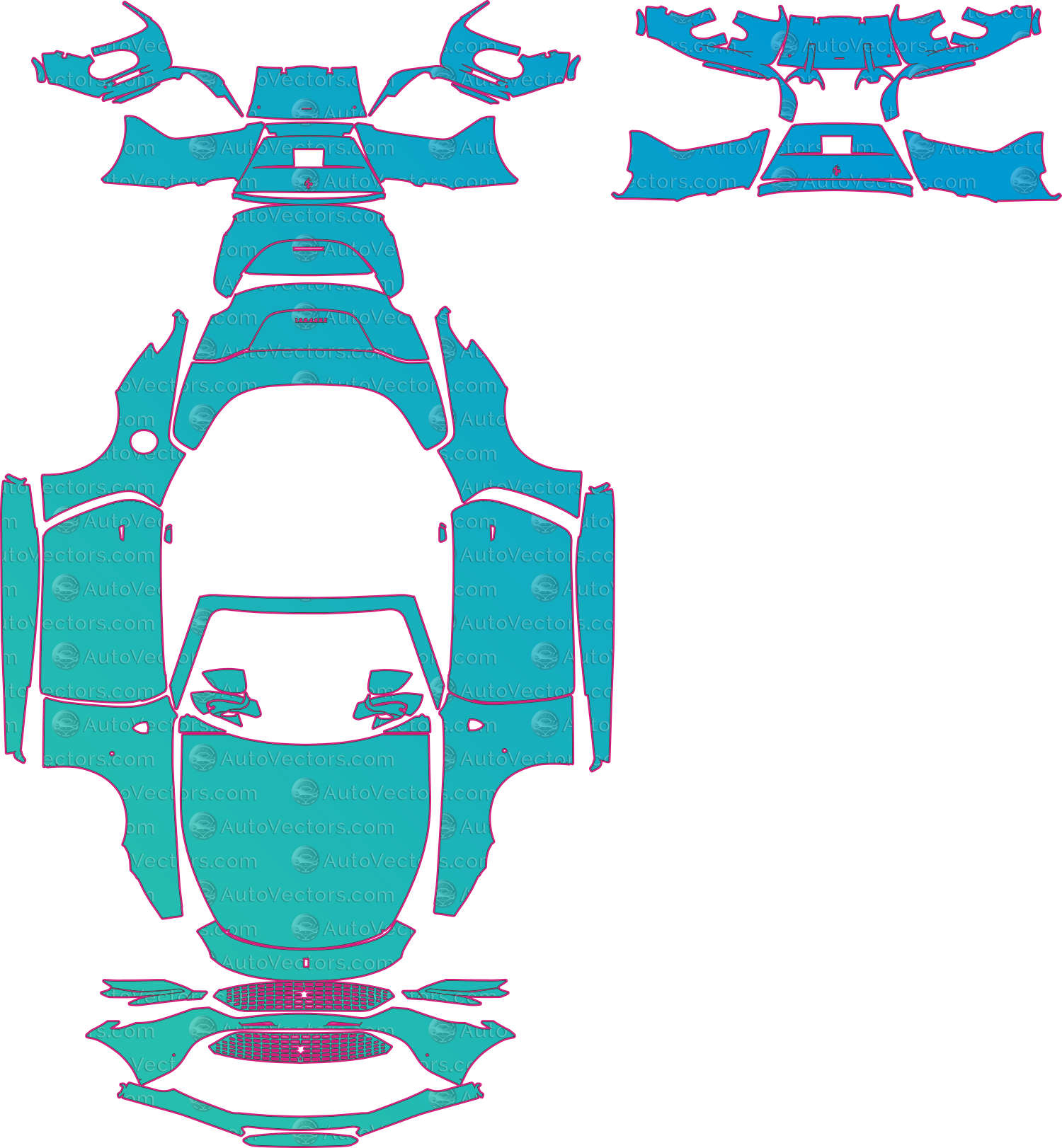 Ferrari Roma Spider F169 (From 2023) Convertible Pre-Cut PPF Pattern Templates – pre-cut PPF pattern templates, digital download vector files (CDR, AI, PDF, DXF, SVG)