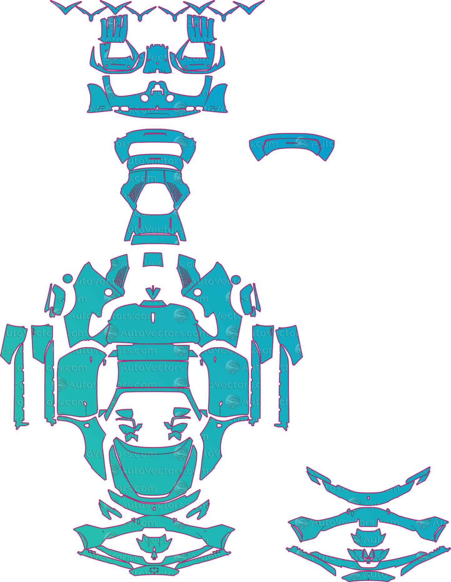 Ferrari SF90 Spider F173 (From 2021) Convertible Pre-Cut PPF Pattern Templates – pre-cut PPF pattern templates, digital download vector files (CDR, AI, PDF, DXF, SVG)