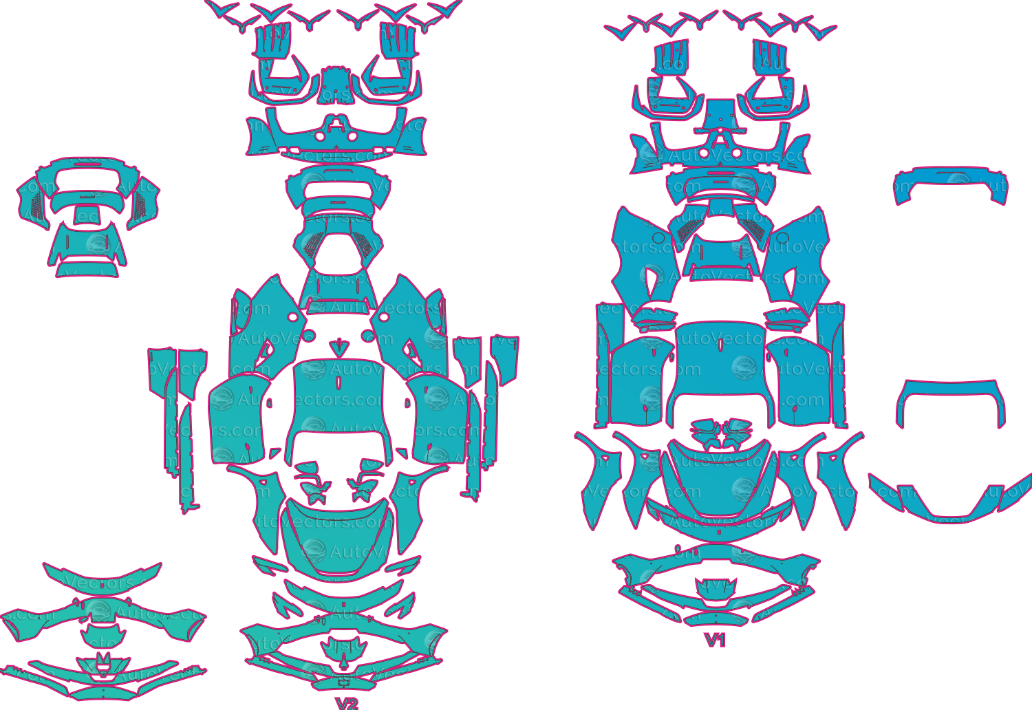 Ferrari SF90 Stradale F173 (From 2021) Coupe Pre-Cut PPF Pattern Templates – pre-cut PPF pattern templates, digital download vector files (CDR, AI, PDF, DXF, SVG)