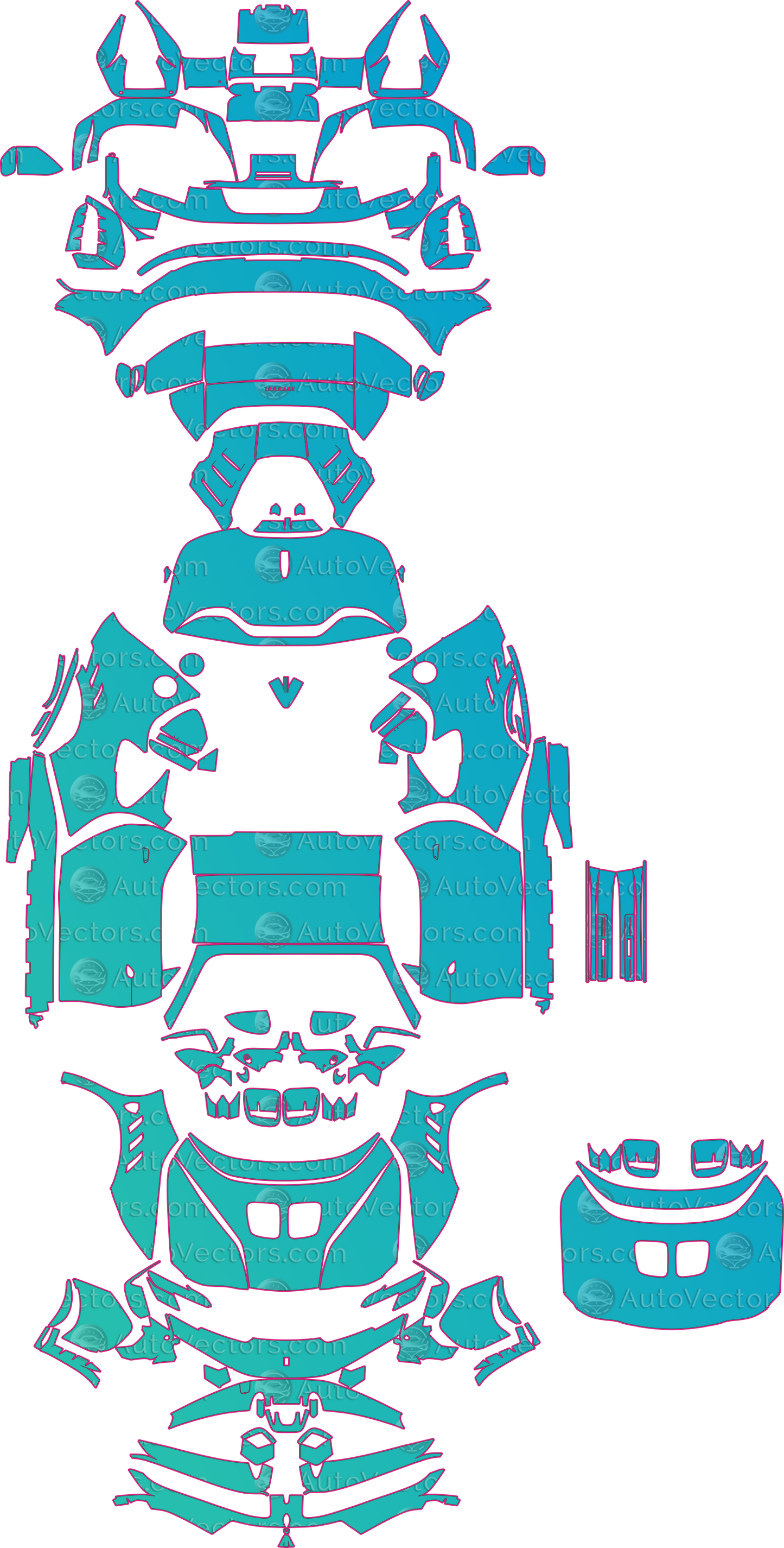 Ferrari SF90 XX Spider F173 (From 2024) Convertible Pre-Cut PPF Pattern Templates – pre-cut PPF pattern templates, digital download vector files (CDR, AI, PDF, DXF, SVG)