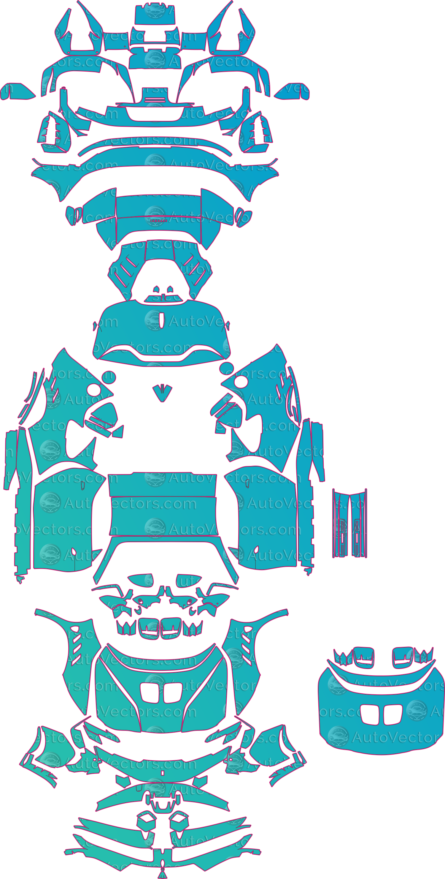 Ferrari SF90 XX Spider F173 (From 2024) Convertible Pre-Cut PPF Pattern Templates – pre-cut PPF pattern templates, digital download vector files (CDR, AI, PDF, DXF, SVG)