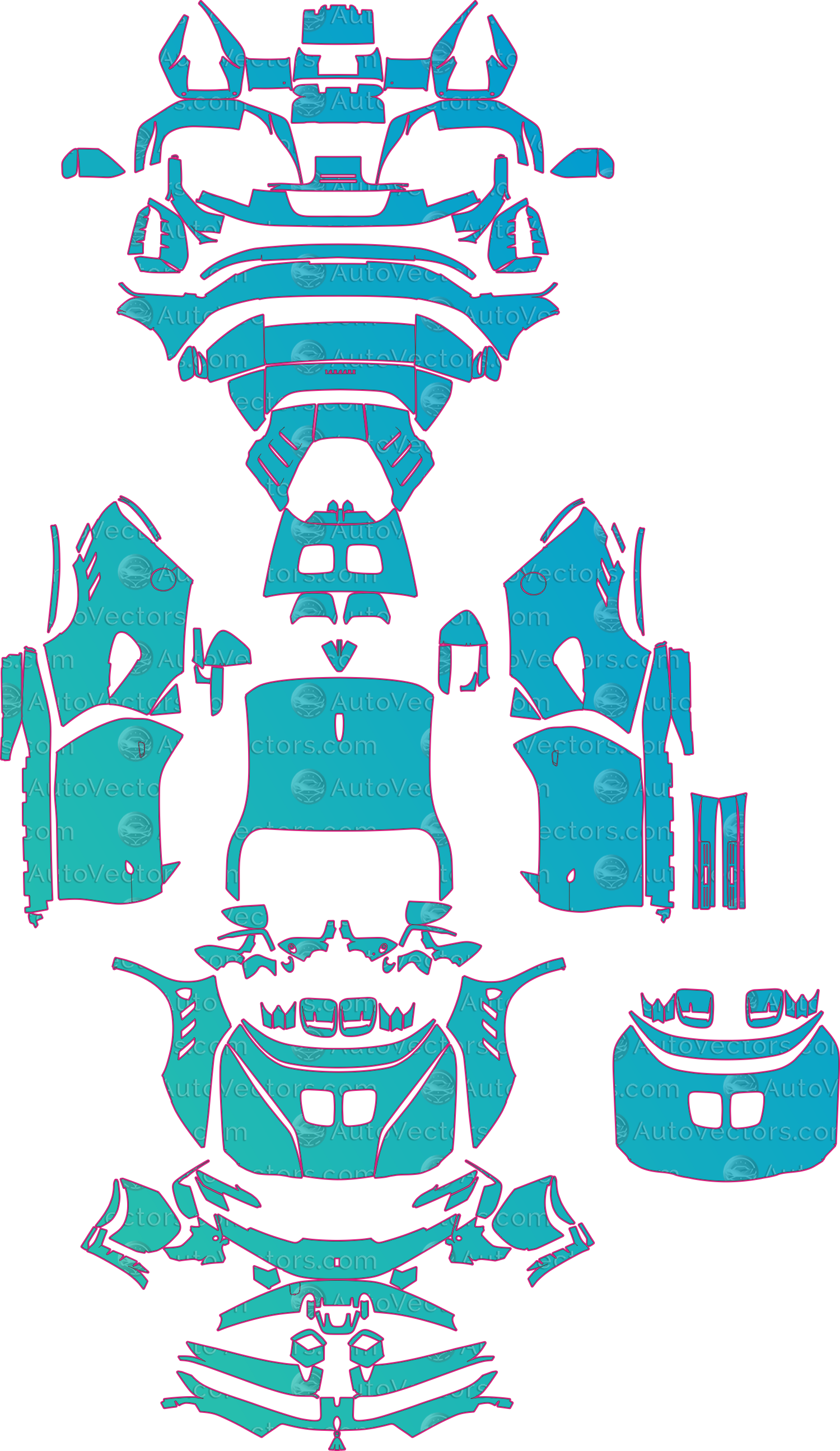 Ferrari SF90 XX Stradale F173 (From 2024) Coupe Pre-Cut PPF Pattern Templates – pre-cut PPF pattern templates, digital download vector files (CDR, AI, PDF, DXF, SVG)