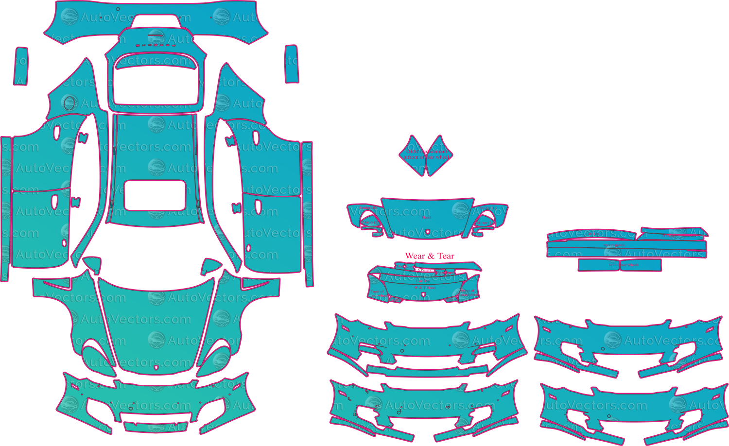 Porsche Panamera 970 (From 2010) Sedan Pre-Cut PPF Pattern Templates – pre-cut PPF pattern templates, digital download vector files (CDR, AI, PDF, DXF, SVG)