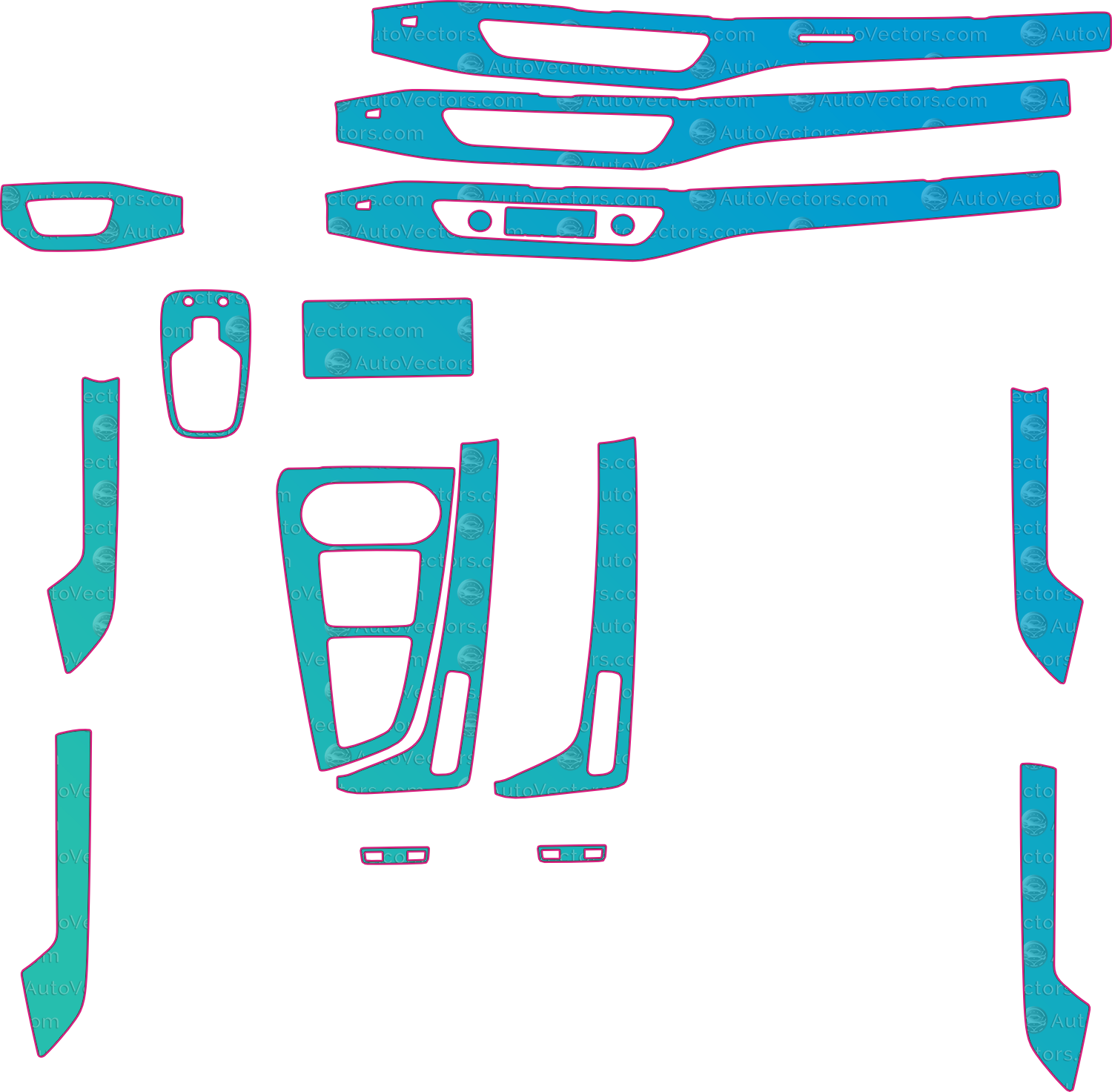 Audi A4L B9 Base (From 2017) Sedan Interior Pre-Cut PPF Pattern Templates – interior pre-cut PPF pattern templates, digital download vector files (CDR, AI, PDF, DXF, SVG)