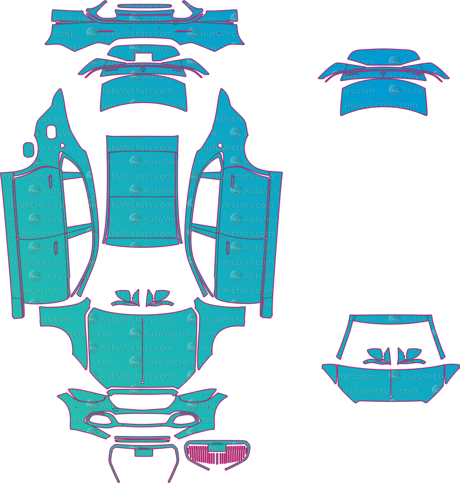Mercedes-Benz S-Class Maybach Z223 (From 2021) Sedan Pre-Cut PPF Pattern Templates – pre-cut PPF pattern templates, digital download vector files (CDR, AI, PDF, DXF, SVG)