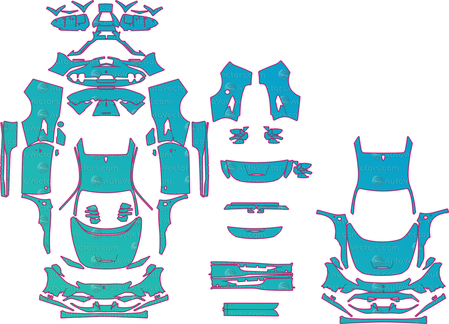 Ferrari F8 Tributo F142MFL (From 2020) Coupe Pre-Cut PPF Pattern Templates – pre-cut PPF pattern templates, digital download vector files (CDR, AI, PDF, DXF, SVG)