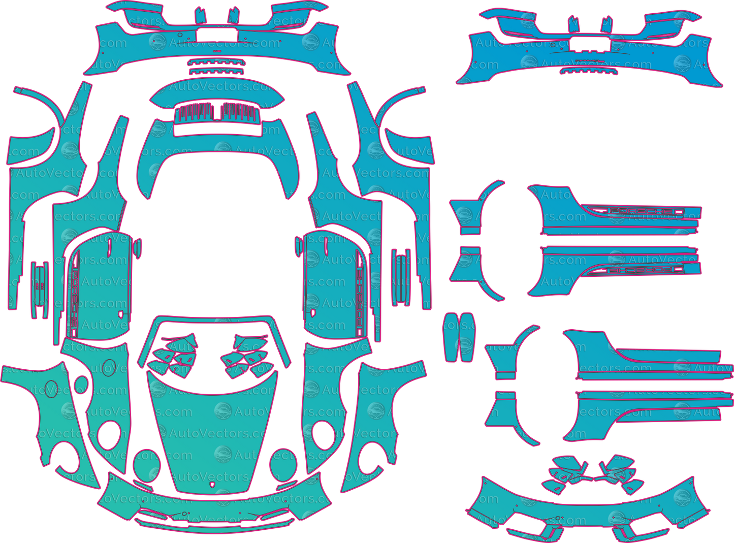 Porsche 911 Carrera 4S Cabriolet 992 (From 2026) Convertible Pre-Cut PPF Pattern Templates – pre-cut PPF pattern templates, digital download vector files (CDR, AI, PDF, DXF, SVG)