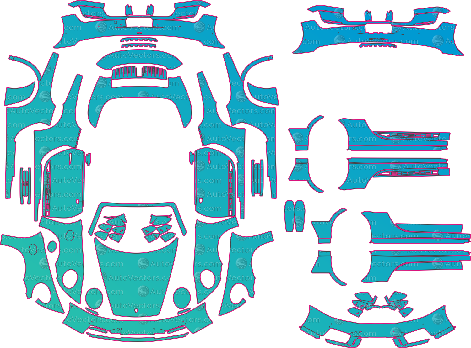 Porsche 911 Carrera 4S Cabriolet 992 (From 2026) Convertible Pre-Cut PPF Pattern Templates – pre-cut PPF pattern templates, digital download vector files (CDR, AI, PDF, DXF, SVG)