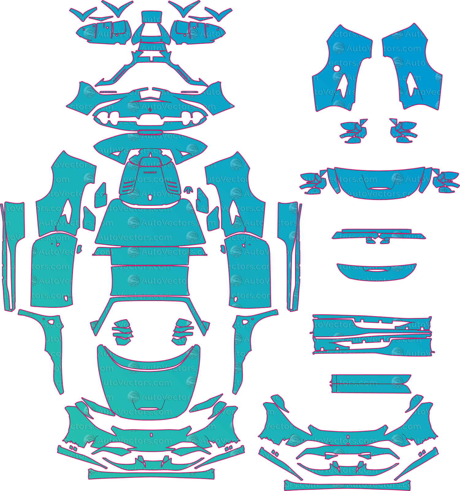 Ferrari F8 Spider F142MFL (From 2020) Convertible Pre-Cut PPF Pattern Templates – pre-cut PPF pattern templates, digital download vector files (CDR, AI, PDF, DXF, SVG)