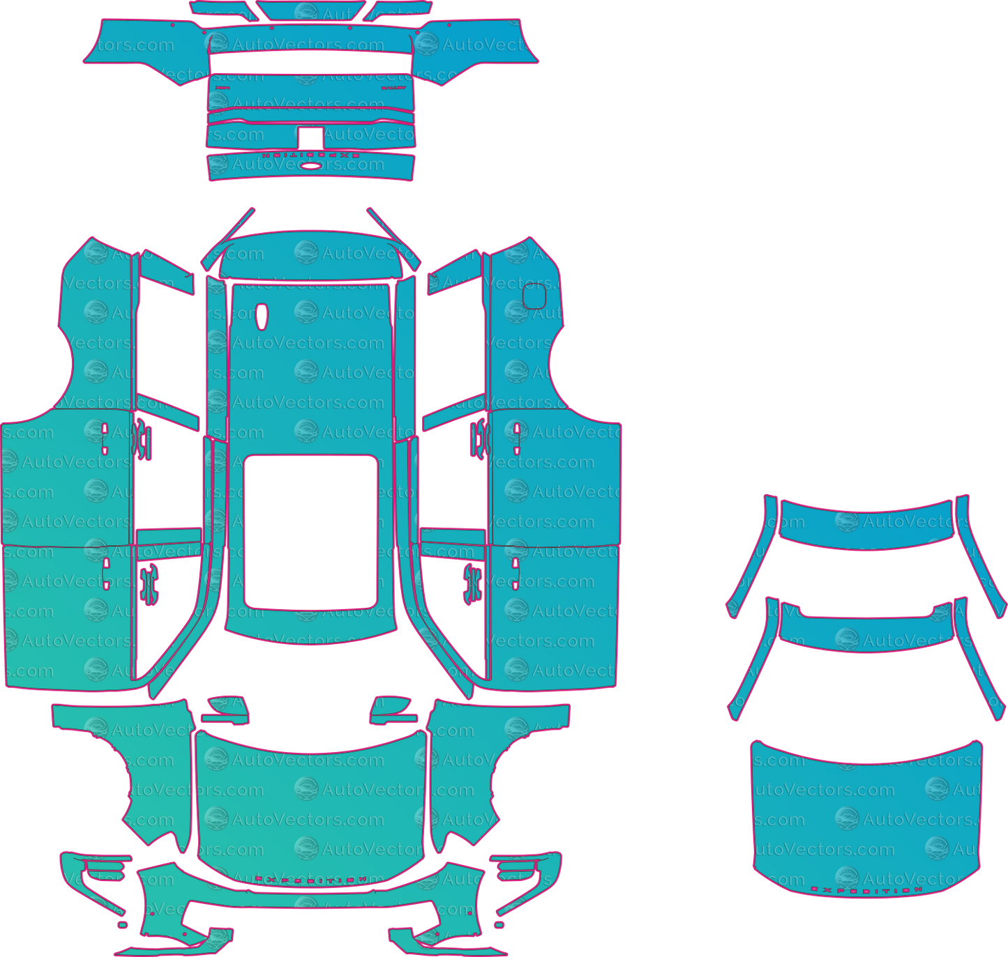 Ford Expedition Active Max (LWB) (From 2025) SUV – pre-cut PPF pattern templates, instant digital download vector cut files (CDR, AI, PDF, SVG)