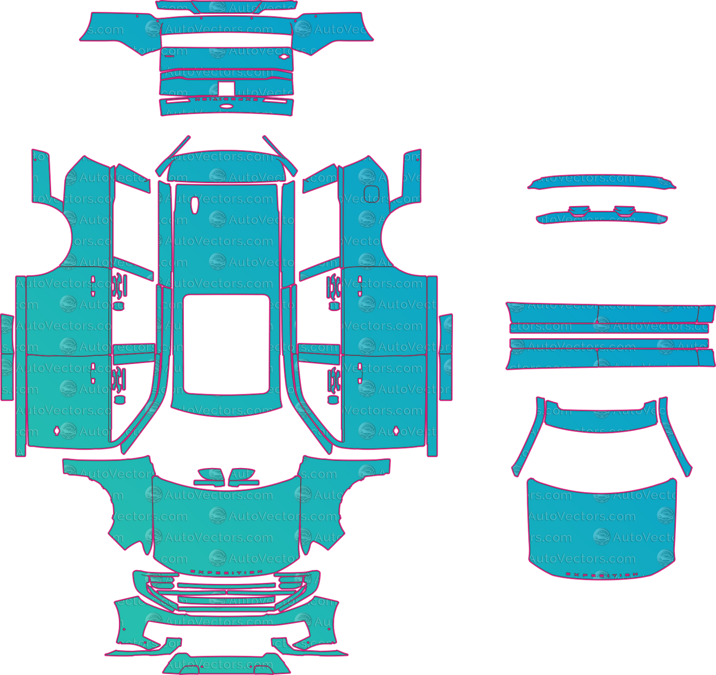 Ford Expedition King Ranch Max (LWB) (From 2025) SUV – pre-cut PPF pattern templates, instant digital download vector cut files (CDR, AI, PDF, SVG)