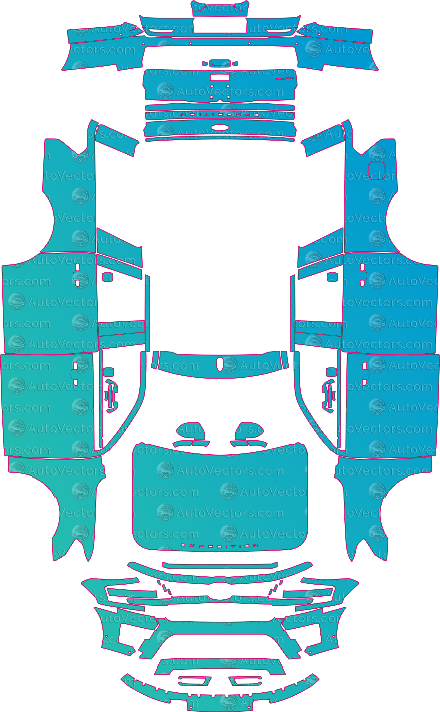 Ford Expedition Max Kingranch (From 2022) SUV – pre-cut PPF pattern templates, instant digital download vector cut files (CDR, AI, PDF, SVG)