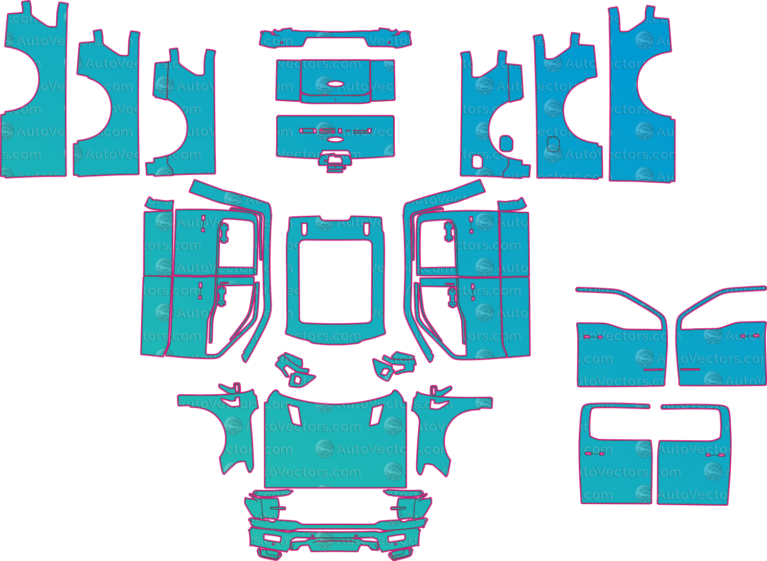 Ford F-150 P702 King Ranch Facelift (From 2024) Pickup Pre-Cut PPF Pattern Templates – pre-cut PPF pattern templates, digital download vector files (CDR, AI, PDF, DXF, SVG)
