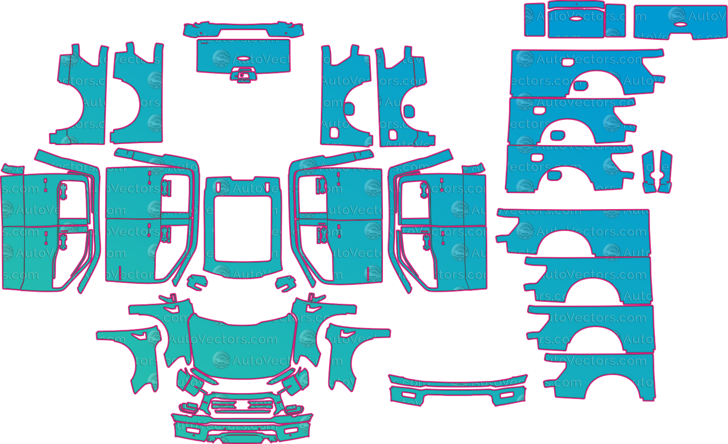 Ford F-150 P702 Lariat Facelift (From 2024) Pickup Pre-Cut PPF Pattern Templates – pre-cut PPF pattern templates, digital download vector files (CDR, AI, PDF, DXF, SVG)