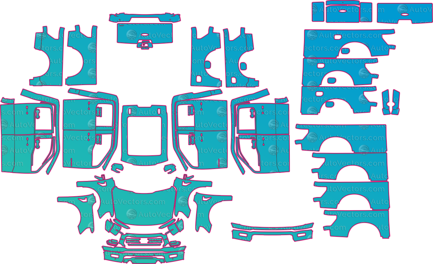 Ford F-150 P702 Lariat Facelift (From 2024) Pickup Pre-Cut PPF Pattern Templates – pre-cut PPF pattern templates, digital download vector files (CDR, AI, PDF, DXF, SVG)