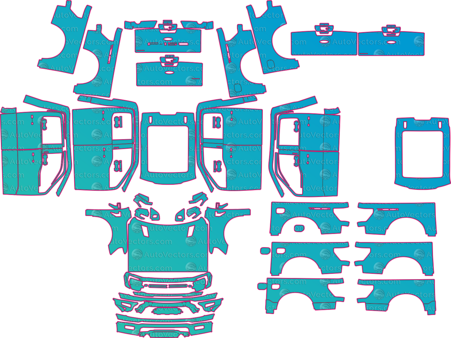 Ford F-150 P702 Tremor (From 2023) Pickup Pre-Cut PPF Pattern Templates – pre-cut PPF pattern templates, digital download vector files (CDR, AI, PDF, DXF, SVG)