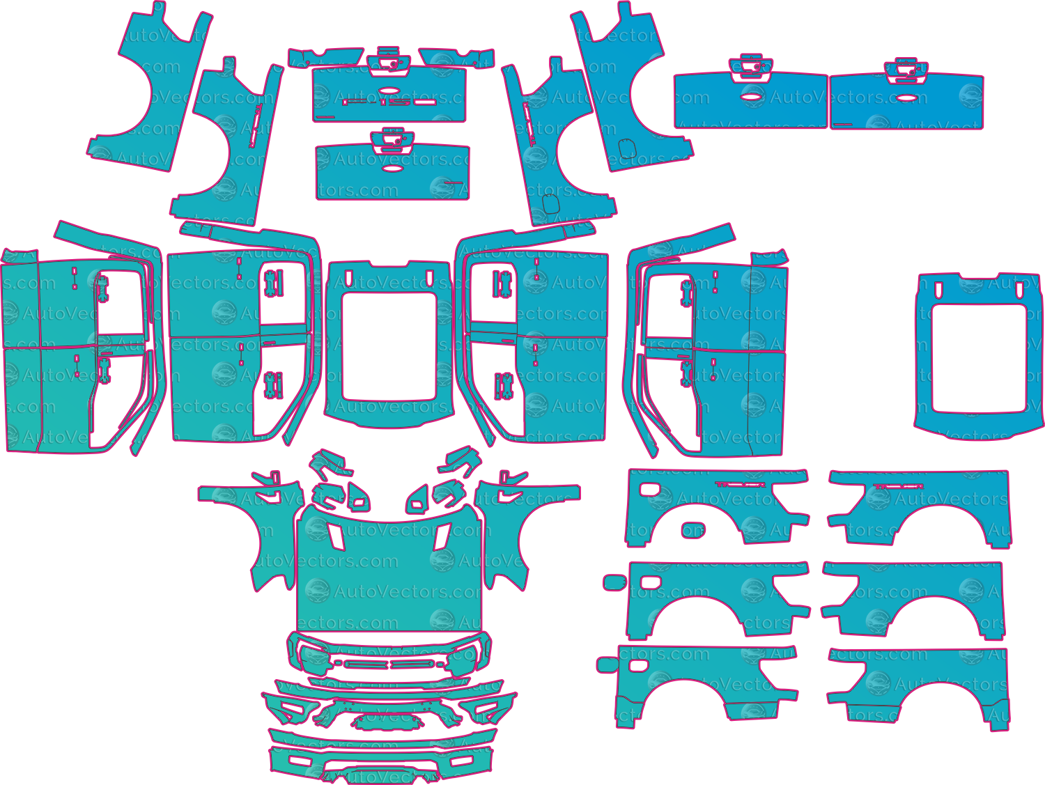 Ford F-150 P702 Tremor (From 2023) Pickup Pre-Cut PPF Pattern Templates – pre-cut PPF pattern templates, digital download vector files (CDR, AI, PDF, DXF, SVG)