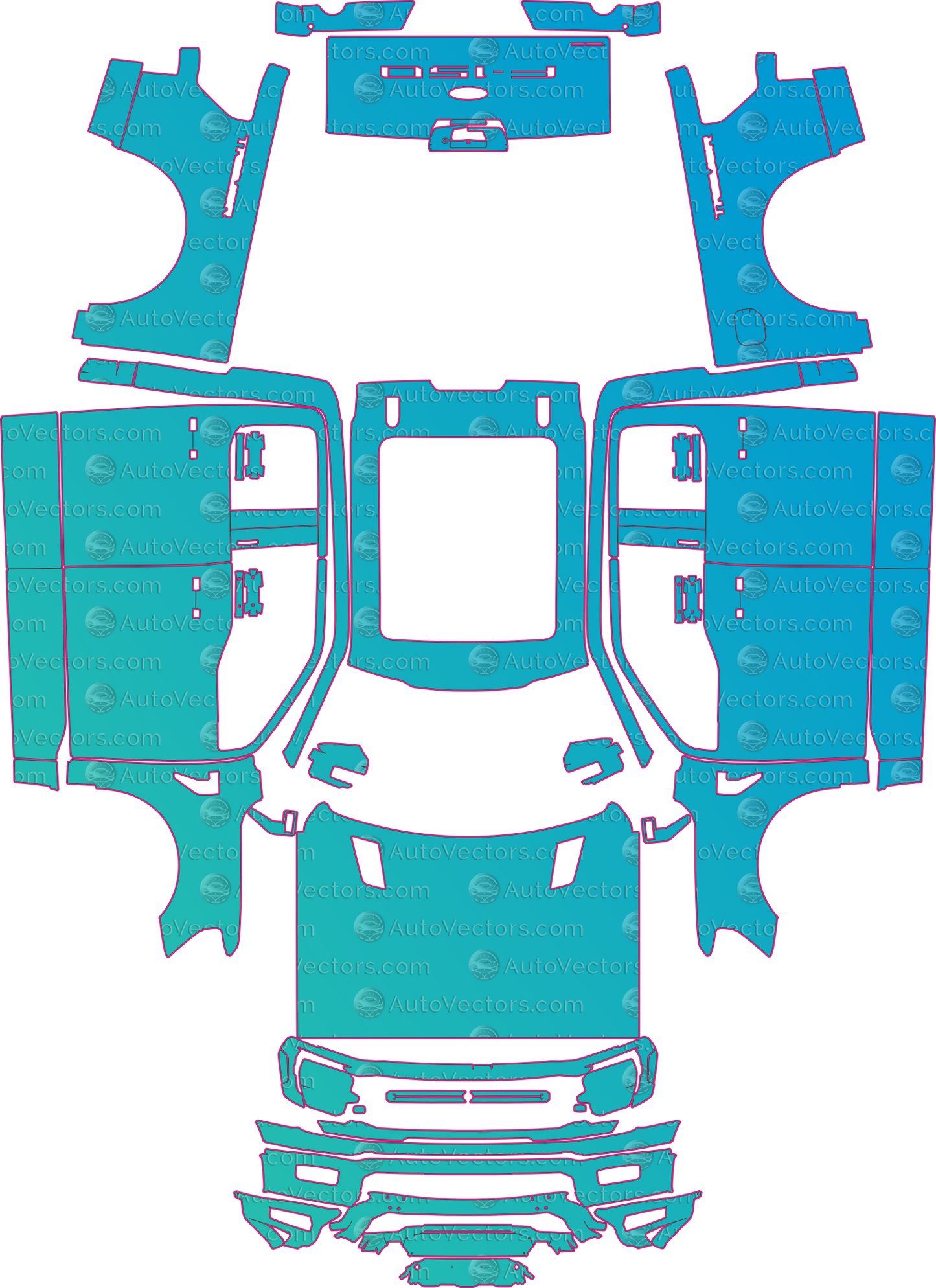 Ford F-150 P702 Tremor Facelift (From 2024) Pickup Pre-Cut PPF Pattern Templates – pre-cut PPF pattern templates, digital download vector files (CDR, AI, PDF, DXF, SVG)