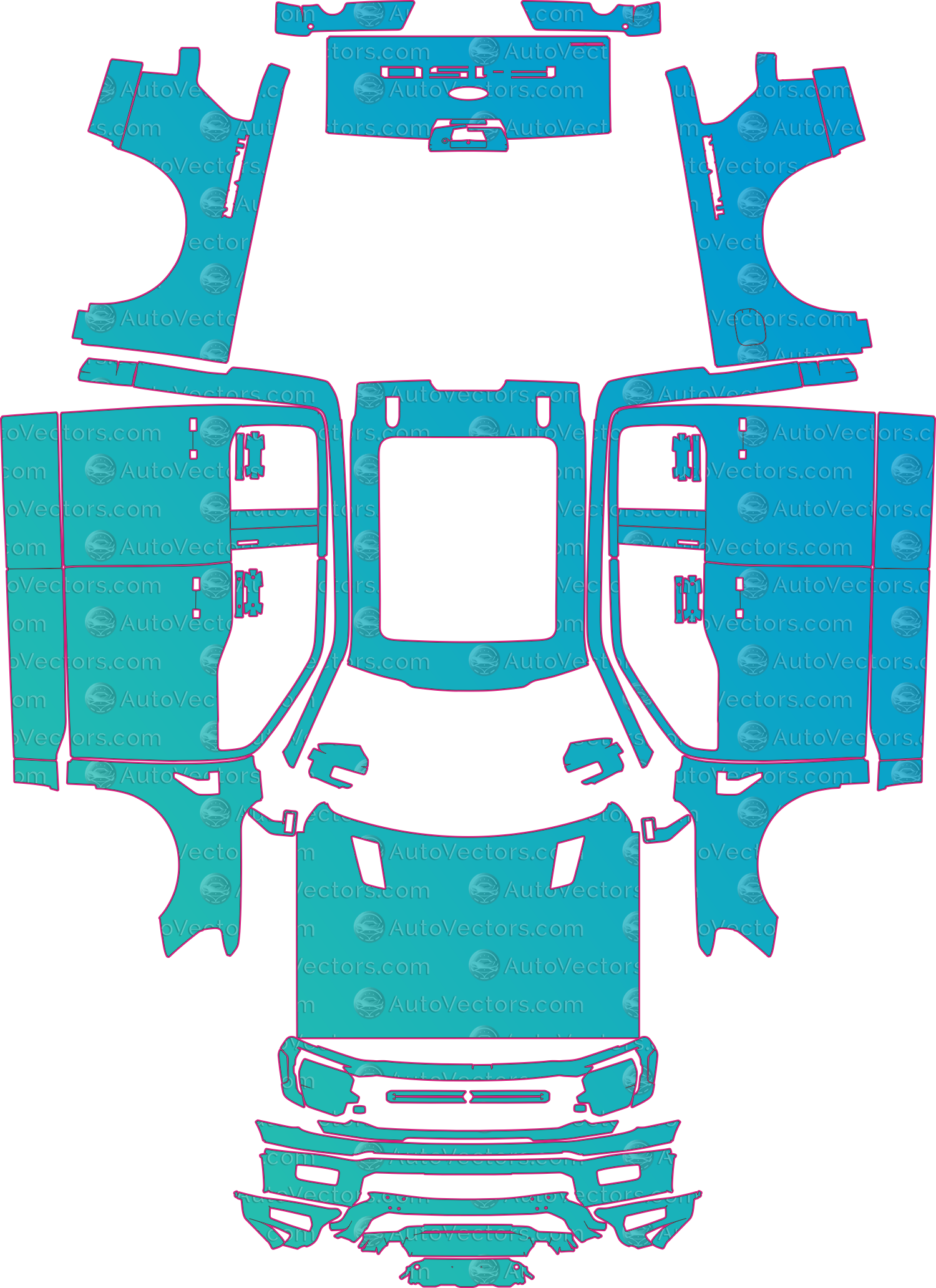 Ford F-150 P702 Tremor Facelift (From 2024) Pickup Pre-Cut PPF Pattern Templates – pre-cut PPF pattern templates, digital download vector files (CDR, AI, PDF, DXF, SVG)