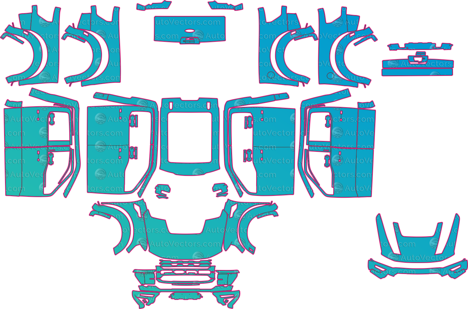 Ford F-150 Raptor R P702 Facelift (From 2024) Pickup Pre-Cut PPF Pattern Templates – pre-cut PPF pattern templates, digital download vector files (CDR, AI, PDF, DXF, SVG)