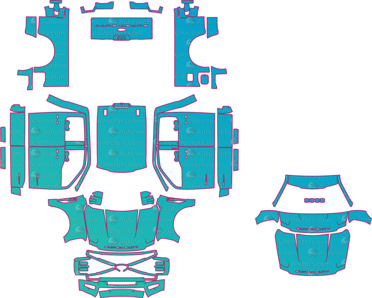 Ford F-250 Lariat Crew Cab (From 2023) Pickup – pre-cut PPF pattern templates, instant digital download vector cut files (CDR, AI, PDF, SVG)