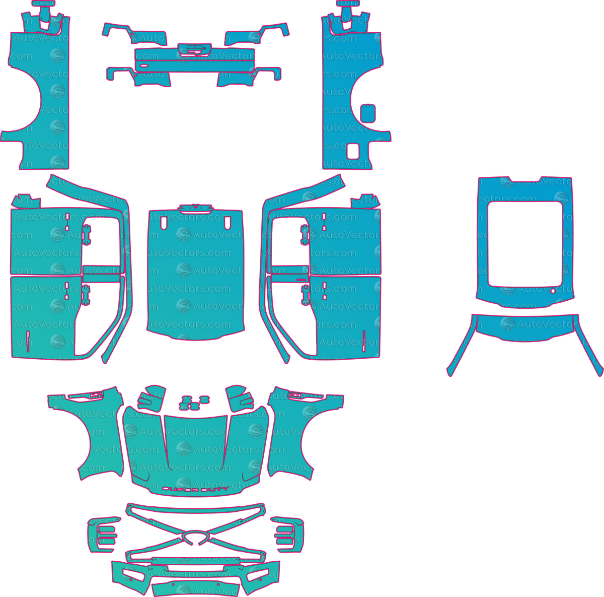 Ford F-250 Platinum (From 2022) Pickup – pre-cut PPF pattern templates, instant digital download vector cut files (CDR, AI, PDF, SVG)